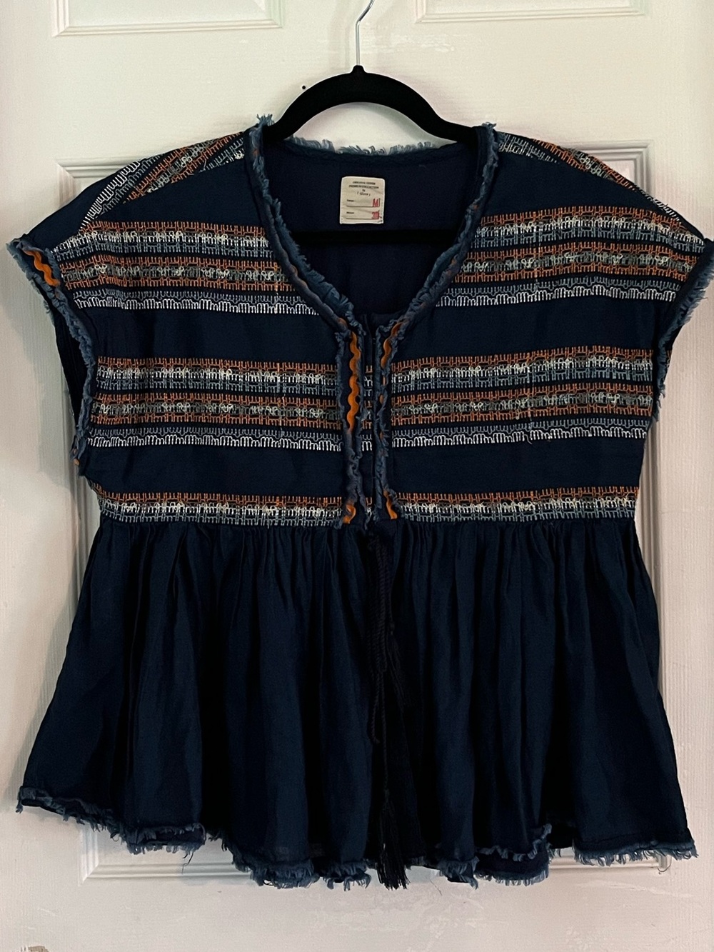 SFERRA Navy Boho Top with Orange Accents